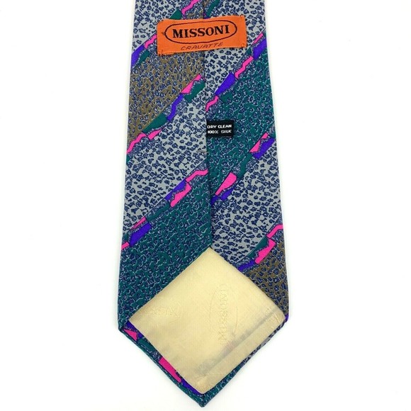 MISSONI Diagonal Animal Print Striped Multicolor 100% Silk Necktie - Needs fix - Picture 6 of 12